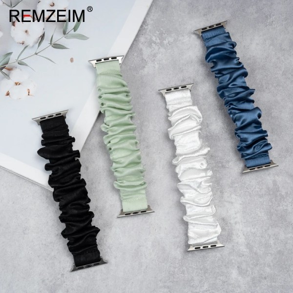 Elastisk Scrunchie-rem for Apple Watch-rem 44mm 40mm 42mm 41mm 38mm 45mm 49mm Ultra Armbånd IWatch Kvinner 8 7 6 5 4 SE Hvit White 38mm 40mm 41mm