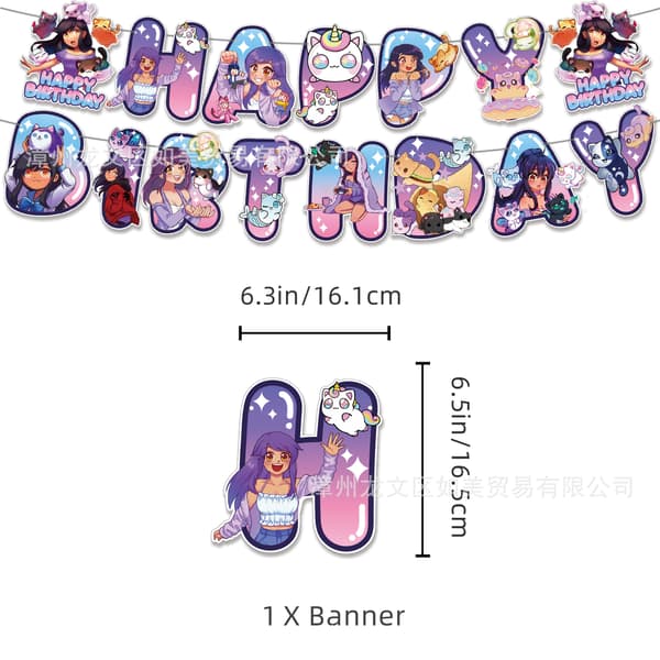 Aphmau-temafestdekorasjonssett, vimpelbanner, kaketopper og ballonger for barnefeiring A