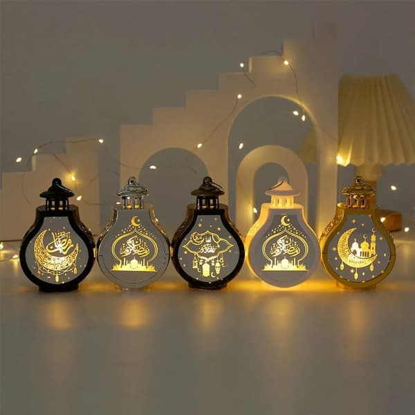 Lantern borddekorasjon med LED-lys, utendørs LED-lanterne LED-lys belysning for festdekorasjon, Ramadan gull