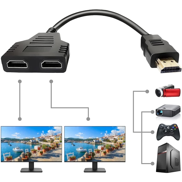 HDMI-splitteradapter, 1080P HDMI-han til dobbelt HDMI-hun