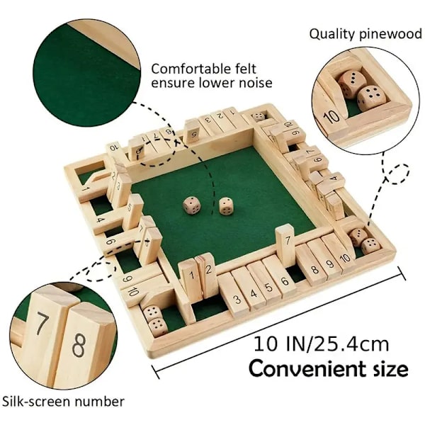 Shut The Box Terningbræt Spil til 4 Spillere - Perfekt til Familiemøder og Fester
