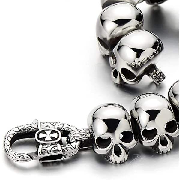 Miesten ruostumattomasta teräksestä valmistettu suuri pääkallolinkkuketju Biker Gothic Style