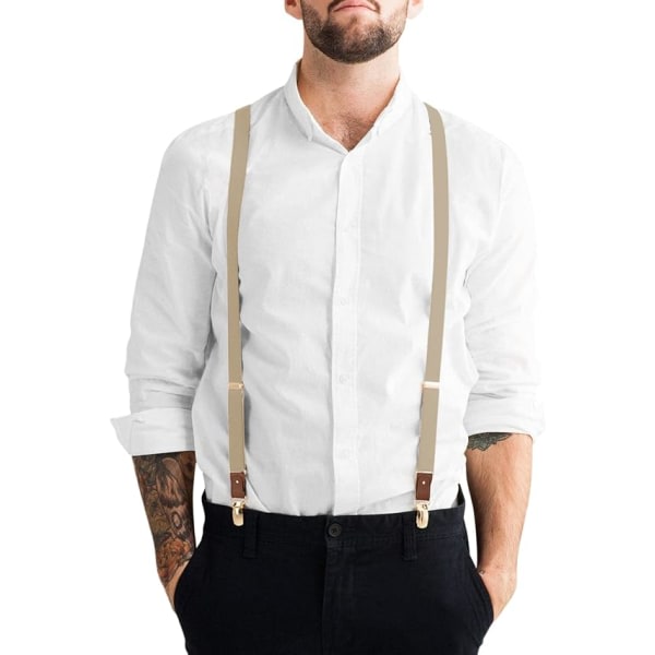 Herreseler med klips, kraftige seler for menn Button Up-bukser, vintage seler Seler for menn Elastisk justerbar Y-form (beige)