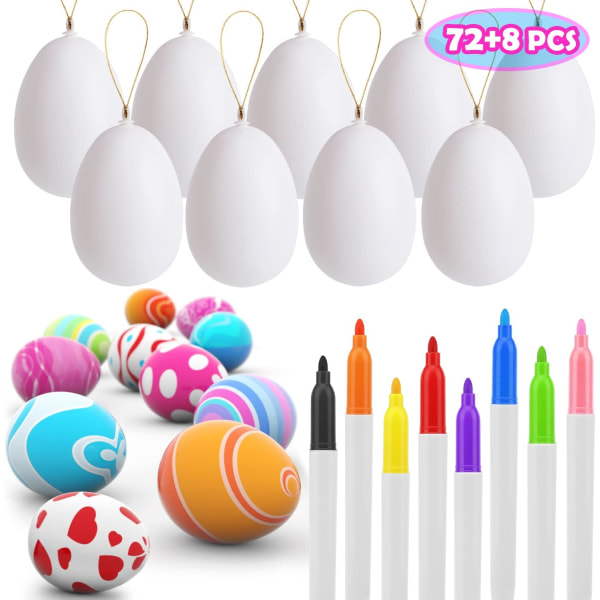 72 white empty Easter eggs with 8 pens