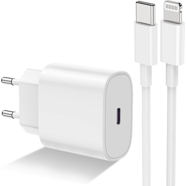 2-pak - Oplader til iPhone - Hurtig oplader - Adapter + Kabel 20W Hvid one size 2-pak iPhone