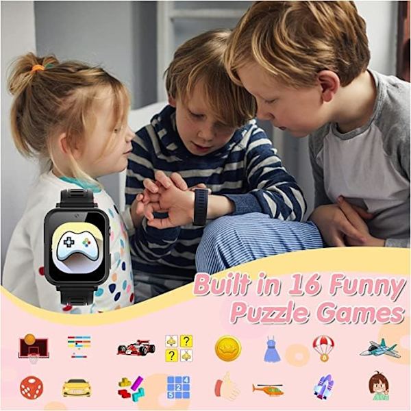 (Pink) Smartwatch til børn i alderen 4-12 år, med 24 spil, musik og kamera