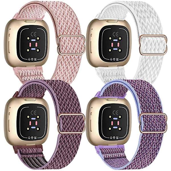 4-delt elastisk nylonrem kompatibel med Fitbit Versa 3 / Fitbit Sense, justerbar elastisk stof smart watch sport