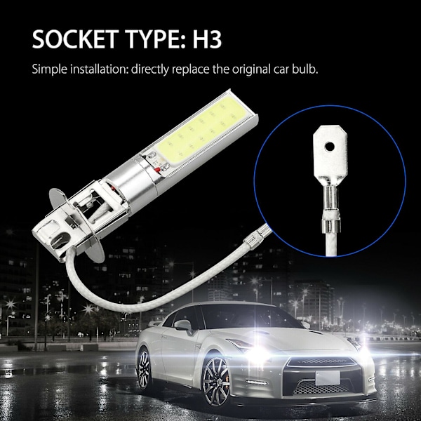 2X H3 100W LED Sumuvalot Auton Ajovalo DRL 6000K Valkoinen Suurteho