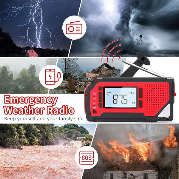 Wind Up Solar Radio, Emergency Hand Crank Radio med telefonladdare Bärbar väderradio