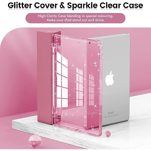 INFILAND etui til iPad 9. generation 2021/ iPad 8. generation 2020/ iPad 7. generation 2019 10,2 tommer, penholder til børn piger, pink