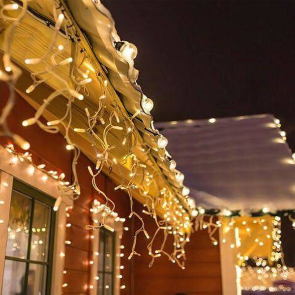 20m 600 LED Islyslys til Julehave, Gardinlysstreng, Varmt Hvidt