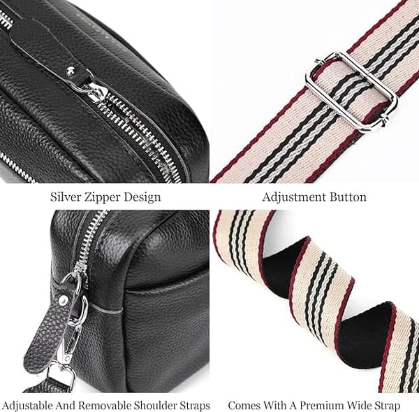 Crossbody taske til kvinder, lille ægte læder sort