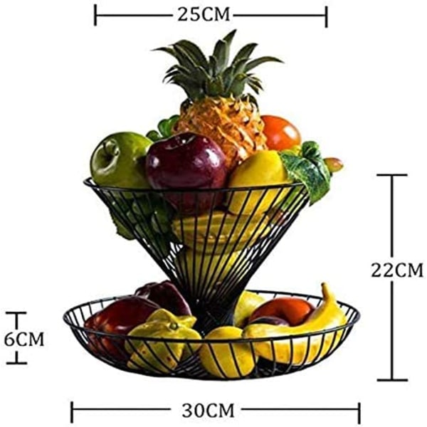 2-kerroksinen metallinen hedelmäteline - Hedelmäkori - Hedelmäkori - Koristeellinen tarjotin - Lisää tilaa keittiön tiskille - Valkoinen