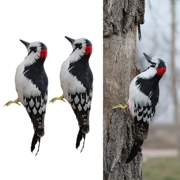 2 stk. Realistisk Kunstig Dyr Hakkespett Hagefigur Dekor