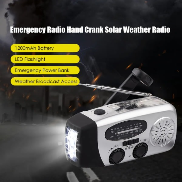 Emergency Solar Håndsving 1200mAh AM FM NOAA Vejr Radio LED Lys USB Oplader Udendørs