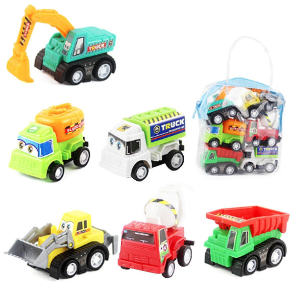 Trekk tilbake biler | 6 Pack Mini Pull Back-biler og lastebiler for småbarn, festgoder | Trekk tilbake lekebiler, skyv og går kjøretøysbilsett, med brannbil