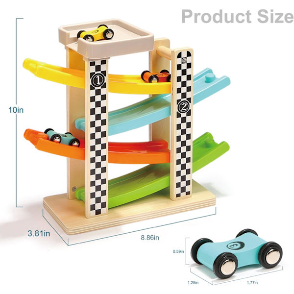 Leksaker för småbarn 1 2 år pojke och flicka presenter Träbilbana Bilramp Racer med 4 minibil
