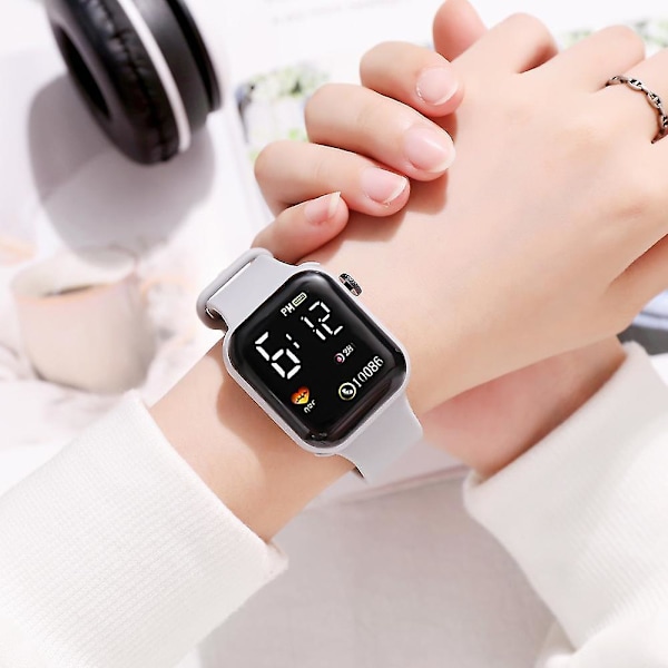 Digital klokke vanntett barneklokke for barn gutter jenter Led armbåndsur KR_xx Gray