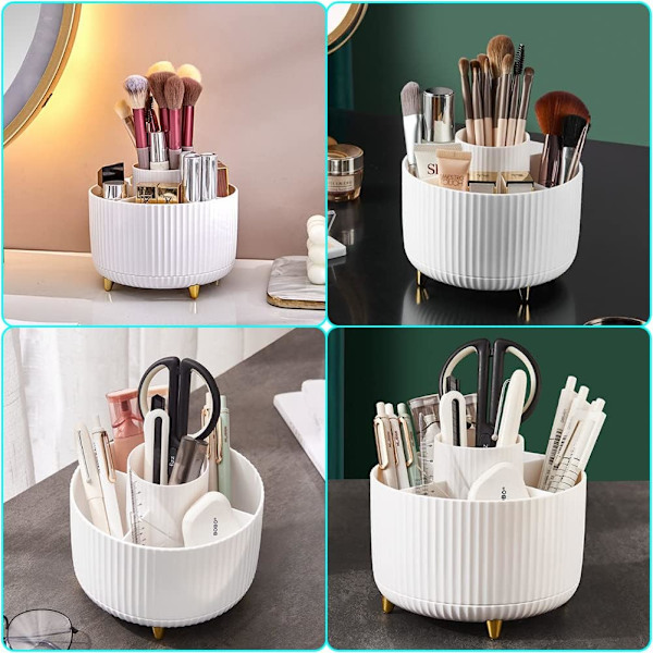 360° Roterende Makeup Børste Organizer Kosmetik Holder (Hvid) White