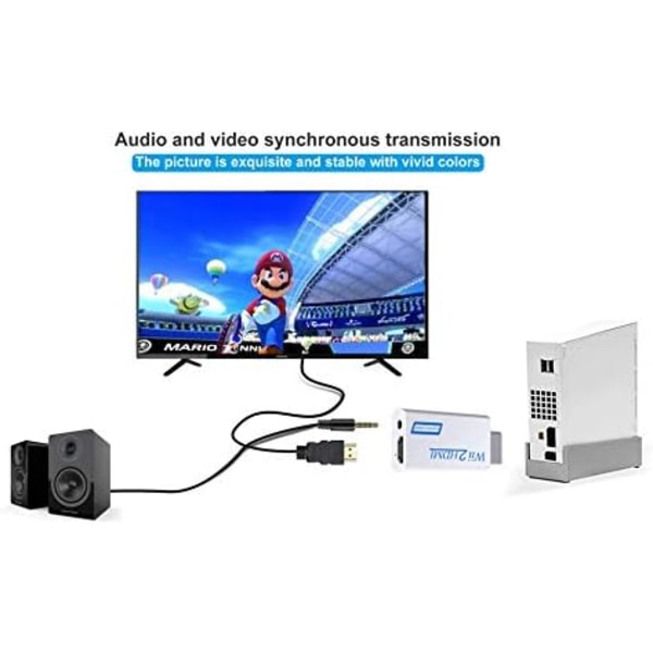 Zeato Wii till HDMI-konverterare, Wii till HDMI-adapter, Wii till HDMI 1080P 720P anslutningsutgång - Stödjer alla Wii-visningslägen - Vit White