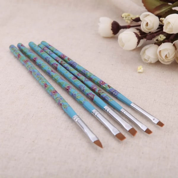 Anself 5 x Nail Wood UV Gel Salon Pen Flat Brush Kit Stippling Tool