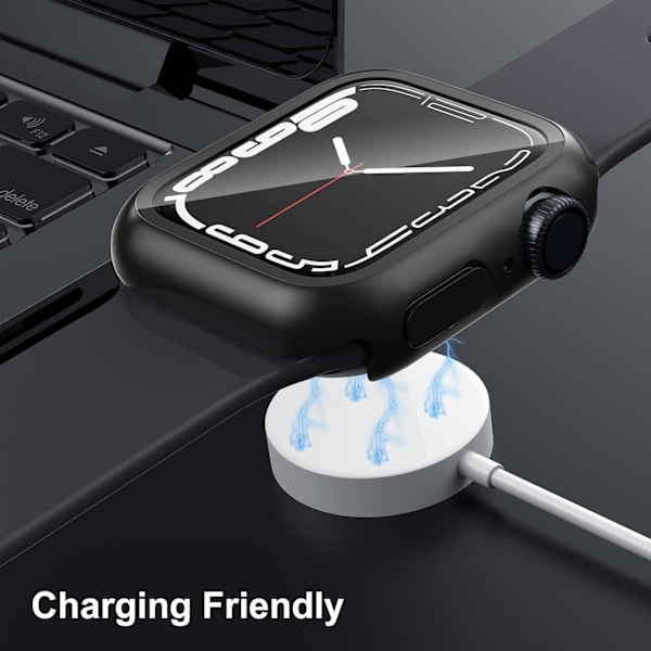 [2-pak] Kompatibel med Apple Watch Series 7 45 mm etui med skærmbeskytter, hårdt PC-beskyttelsescover med hærdet glasbeskyttelse