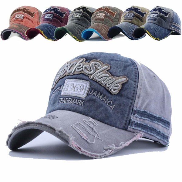 Cap Vintage Sport Casual Solhatt Unisex Justerbar Distressed Washed Cotton Snapback Trucker Hat (grå)