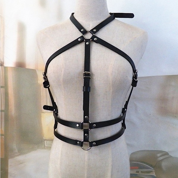 Dame Lær Kroppssele Cage BH Belte Gotisk Coll - Perfet Black
