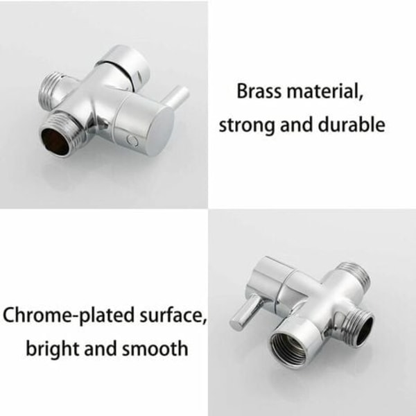 Messing Dusjventil med T-adapter G1/2\" Dusjarm 3-veis Diverterventil Universal 3-veis Messing Krombelegg for Kjøkken Bad