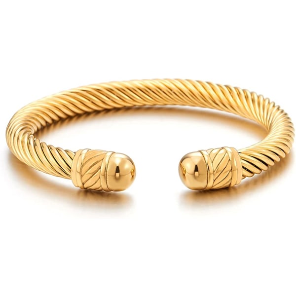 Elastisk justerbar rustfrit stål guld tone snoet kabel armbånd til mænd kvinder