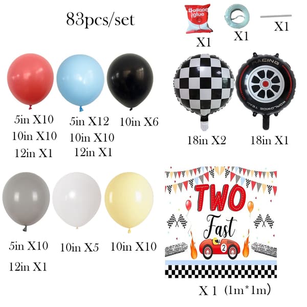 Bursdagsballongsett med racingtema og bakteppe for babyshower og festdekorasjon Style 2