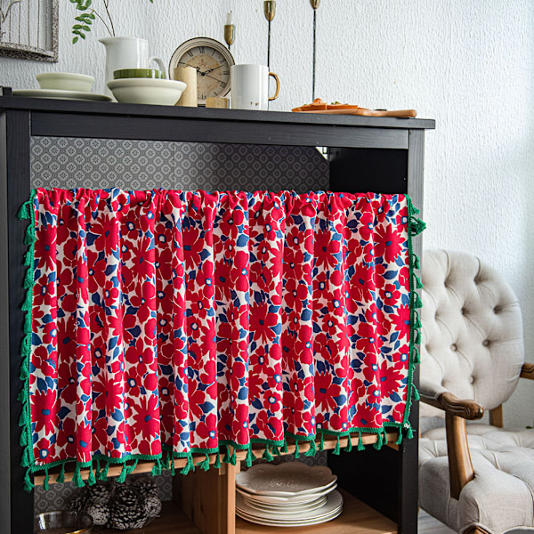Boho Gardiner med Frynser, Korte Landlige Cafégardiner til Skabe og Døre H H 150*91