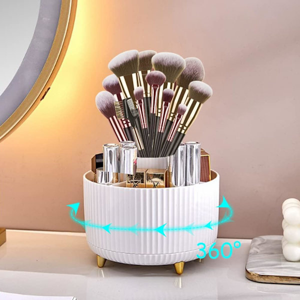 360° Roterende Makeup Børste Organizer Kosmetik Holder (Hvid) White