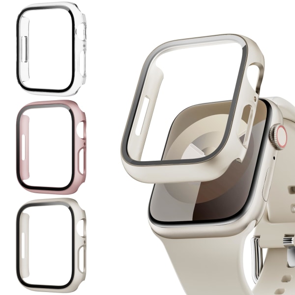 3st skärmskydd kompatibelt för Apple Watch Series 6/5/4/SE med härdat glas, stötsäkert case för iWatch 40mm 40mm Transparent rose gold starlight