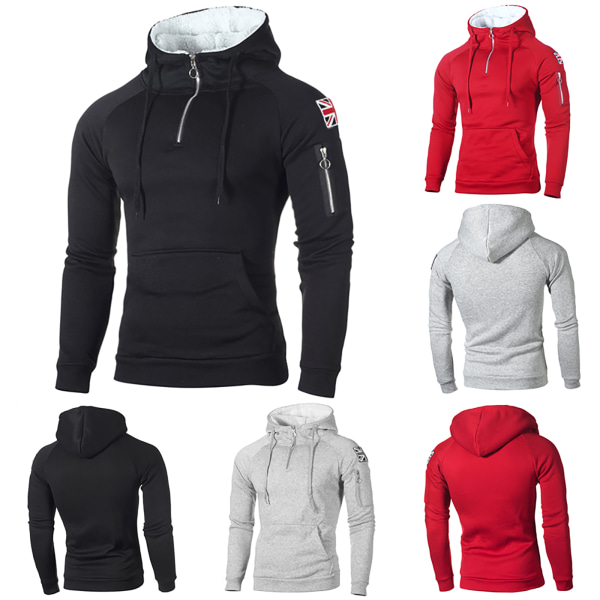 Hög hals pullover hoodie sport hoodie mörkgrå Dark Grey 3XL