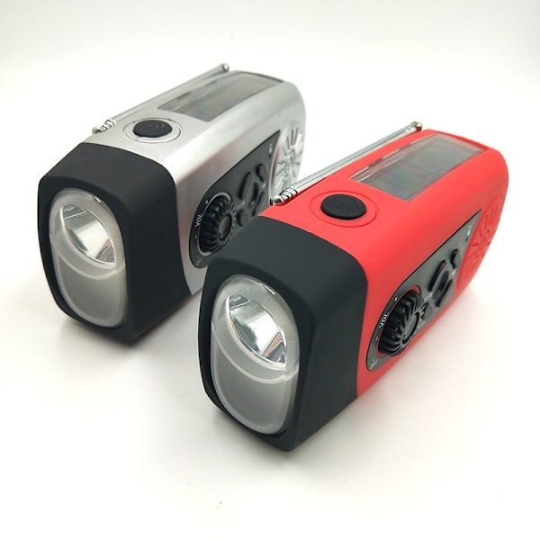 Vejrradio, 2000mAh Solcelledrevet Nød Håndsving Radio med LED Lommelygte, SOS Alarm