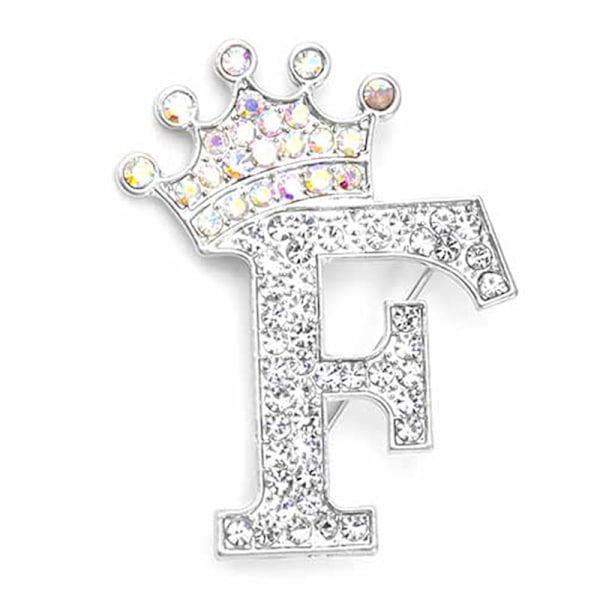Modekrone 26 Initialer A til Z Krystal Rhinestone Broche Silver-F