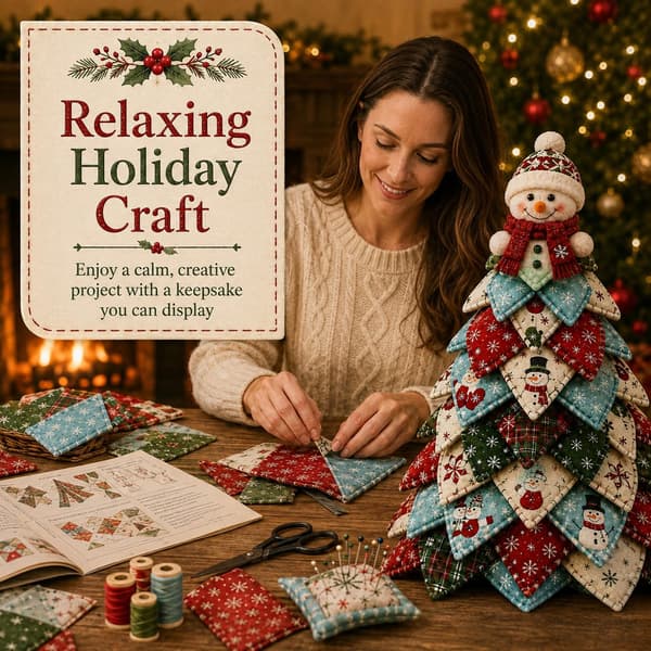 DIY Quilted Christmas Tree Fabric Kit, 3D Fabric Patchwork Craft Set for Beginners, Handmade Table Decoration for Home, Mantel, Table, Office #J