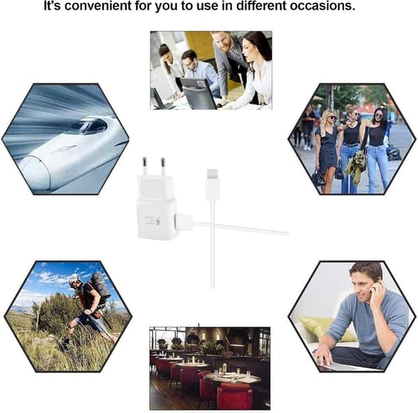 Fast Charger, 1.2m Cable, Compatible with Samsung Galaxy S22 S21 S20 S8 S10 S9 Plus Note 7 8 9 10 A53 LG, HTC white