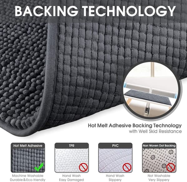 40x60 cm (Mørkegrå) Badematte Sklisikker Absorberende Baderomsmatte Dark grey