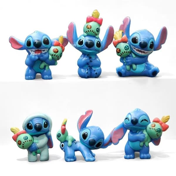 Stitch Minifigursett 6 design, PVC samleobjekt skrivebordsdekor for fans