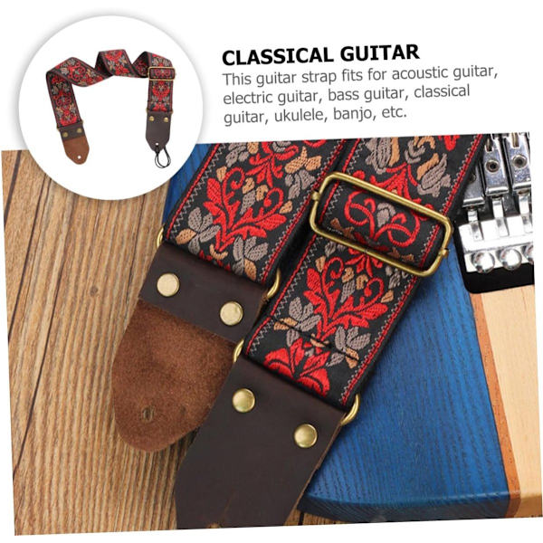 Gitarrrem med broderi - Jacquardvävd justerbar rem - 5 cm bred gitarrbälte för elakustisk bas