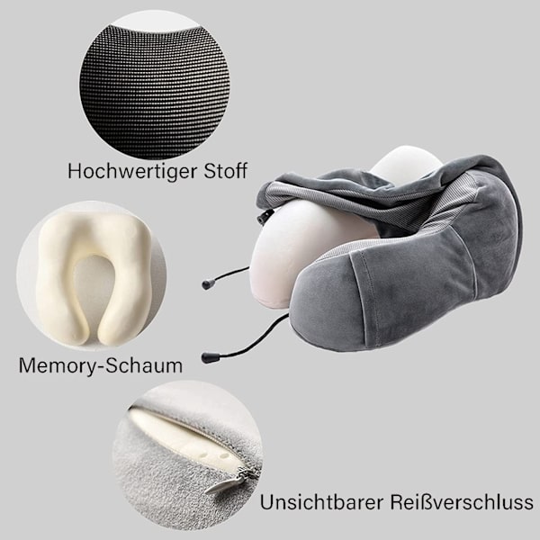Rejsepude, Memory Foam Nakkepude til Rejse eller Flyvning (Grå)