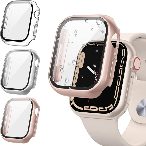 3st skärmskydd kompatibelt för Apple Watch Series 6/5/4/SE med härdat glas, stötsäkert case för iWatch 40mm 40mm Black and clear and rose gold