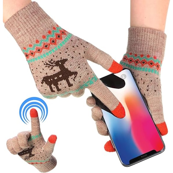 3 Par Vinterhandskar med Pekskärm för Jul - Textning, Stretchstickade Mekanikerhandskar, Varma Handskar för Kvinnor och Män Multicoloured