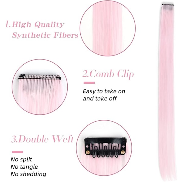 21'' 8 stk Fargede Hår Extensions for Jenter Fest Highlights Fargede Hår Extensions Clip in/on for Jenter og Barn Hårtilbehør (Rosa)