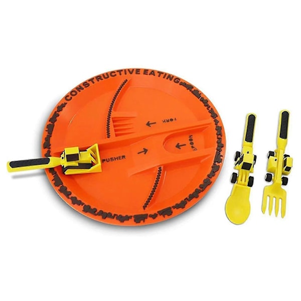 kryc Bulldozer Grävmaskin Skyffel Småbarnstallrikar Servisset Babytallrikar Hållbart 3-pack Barnbestick Tre Set