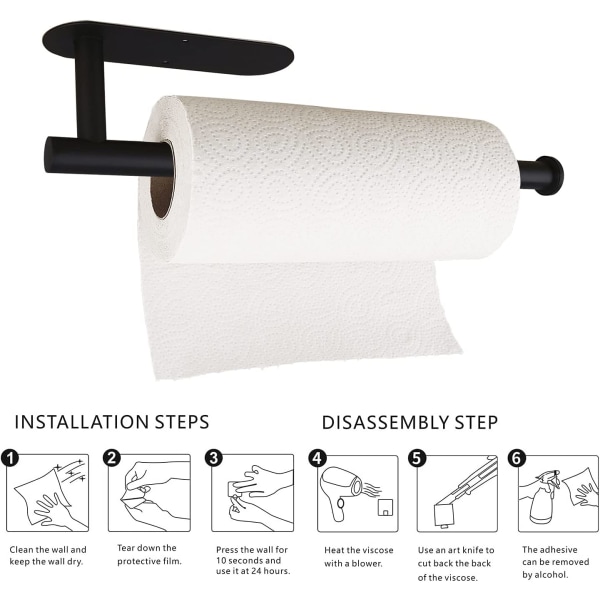 Paper Towel -pidikkeet - Musta, Paper Towel -rullat - Keittiöön, Paperi -irtotavara - Itsekiinnittyvä Kaapin Alle, Saatavana Sekä Liimalla että Ruuveilla
