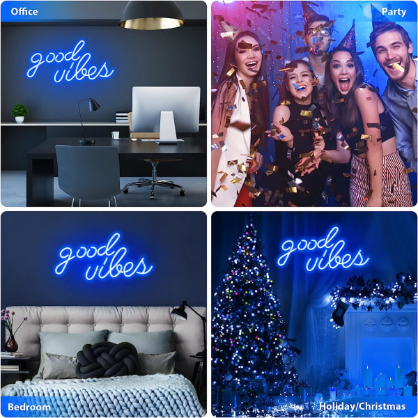 Sininen Good Vibes -neonvalo - LED-neonvalot seinäkoristeluun, neonvalot makuuhuoneeseen, neonseinävalot (16,1 x 8,3 tuumaa)