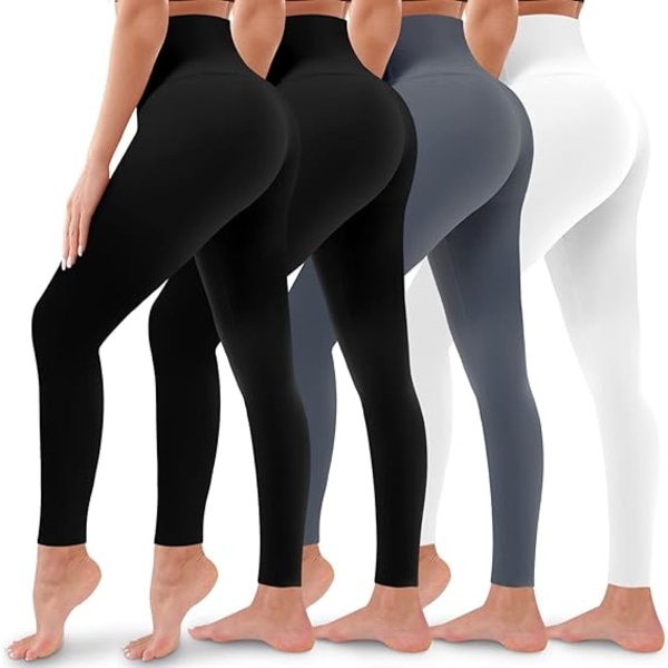 4 pakke leggings for kvinner rumpeløft høy midje magekontroll Ingen gjennomsiktig yogabukser Trening Løpeleggings M